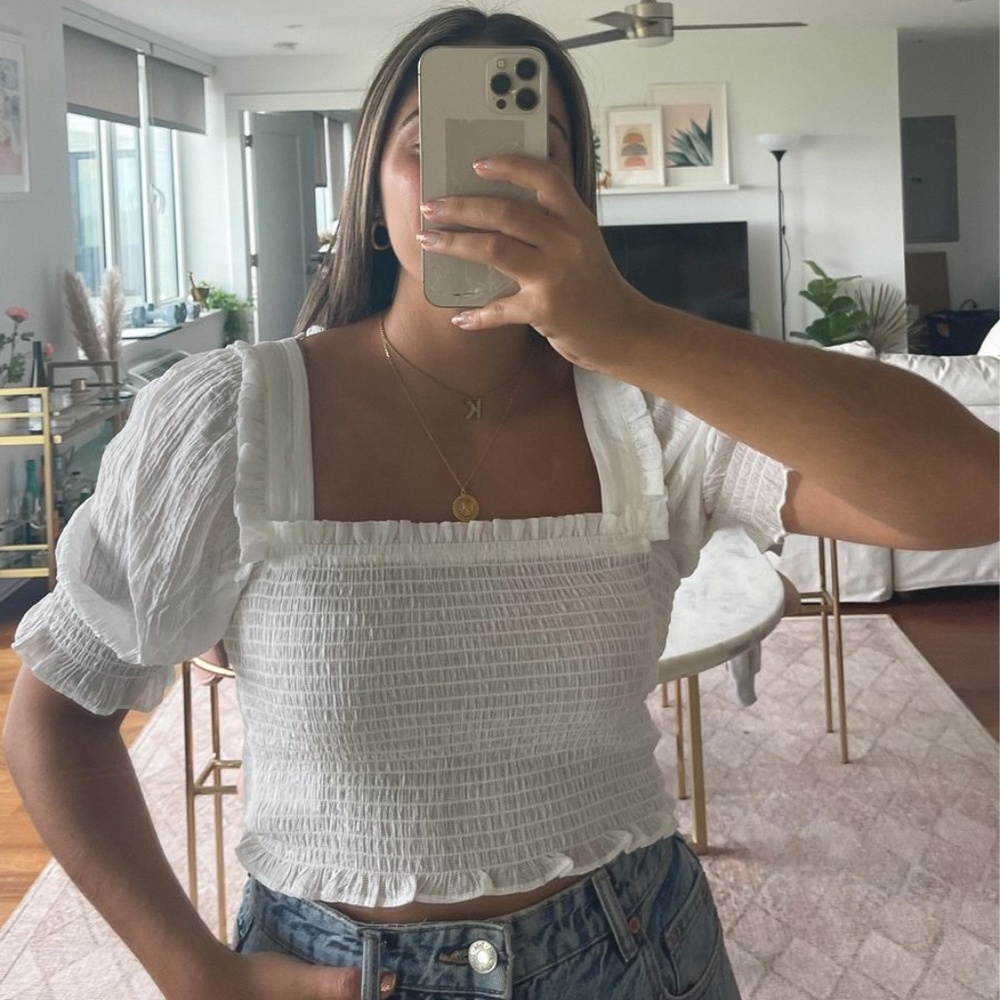 H&M White Smocked Crop Top